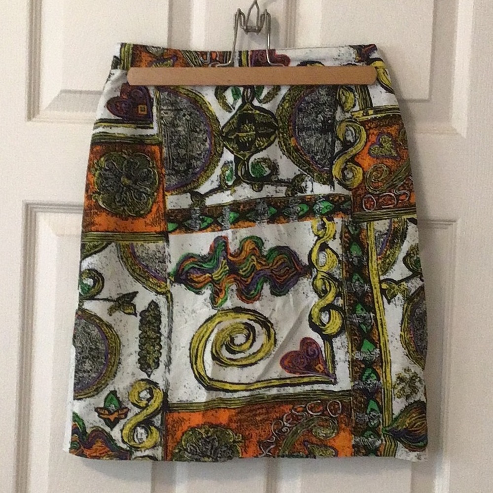 Vintage multi pattern bright linen skirt